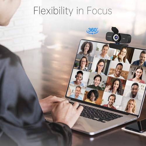 Image of TRAUSI 1080P Full HD Webcam with Noise-Canceling Mic, Privacy Cover, Plug & Play USB Camera for Laptop /Desktop, Compatible with Zoom /Skype /Teams (Deep Black)