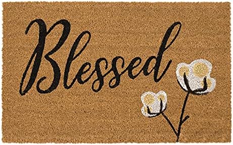 Avera Products | Blessed Cotton Bloom, Natural Coir Fiber Doormat, Anti-Slip PVC Mat Back | 29” x 17”