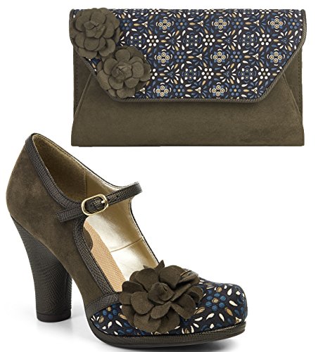 Zapatos de tacón Hannah Mary Jane de mujer y bolso Capri a juego para vestidos de fiesta