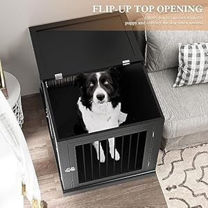 Large Dog Crate Furniture, Wooden Dog Kennel with Cushion, Dog Crate End Table Large, Indoor Dog Kennel, Modern Decorative Dog Crates with Flip Top, Chew-Proof Metal Bars, Black Large Dog Crate Furniture Wooden Dog Kennel with Cushion Dog Crate End Table Large Indoor Dog Kennel Modern Decorative Dog Crates with Flip Top Chew Proof Metal Bars Black