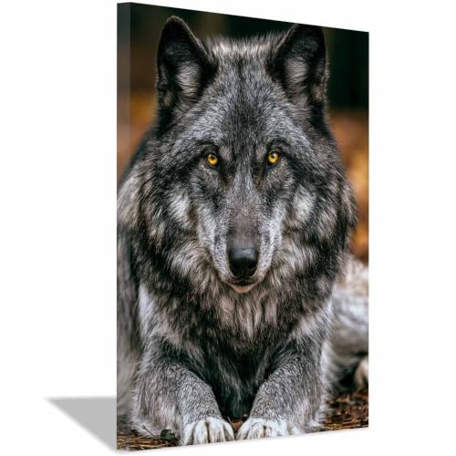 Toile loup sauvage encadrée 60x90cm, la solution déco pour sublimer un grand mur de salon