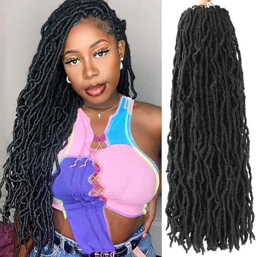 Alrence Faux Locs Crochet Hair 28 Inch 7 Packs Soft Locs Natural Black 1B#