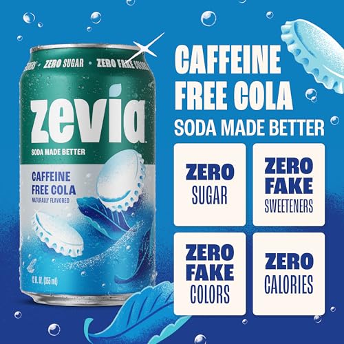 Image of Zevia Zero Sugar Soda, Caffeine Free Cola, 12 oz Cans (24-Pack) - Naturally Sweetened, Zero Calorie Sugar Free Soda - Non-GMO Project Verified, Gluten-Free, Vegan
