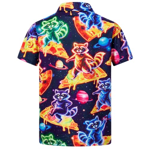 Cozople Boys Collared Polo Shirt, Raccoon Pizza Print - image 2