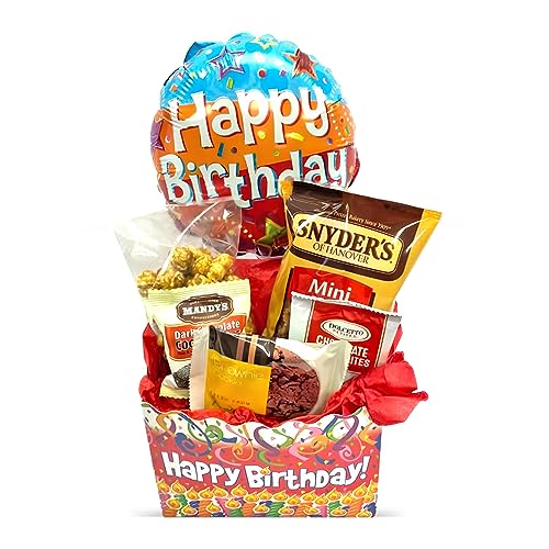 Gifts Fulfilled Birthday Gift Box with Cookies, Snacks, Happy Birthday Balloon for Men, Women, All Ages Unisex Birthday Gift Set for Her and for Him on their Birthday
