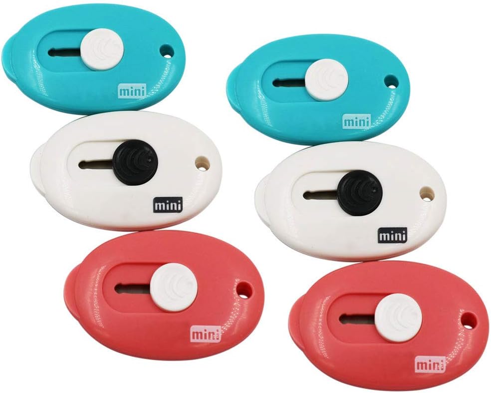 Crazy Deals RJWKAZ Mini Utility Knives Box Cutter Retractable Letter Opener (Blue/Pink/White) 6PC Exclusive Discount 90% Price RJWKAZ Mini Utility Knives Box Cutter Retractable Letter Opener (Blue/Pink/White) 6PC