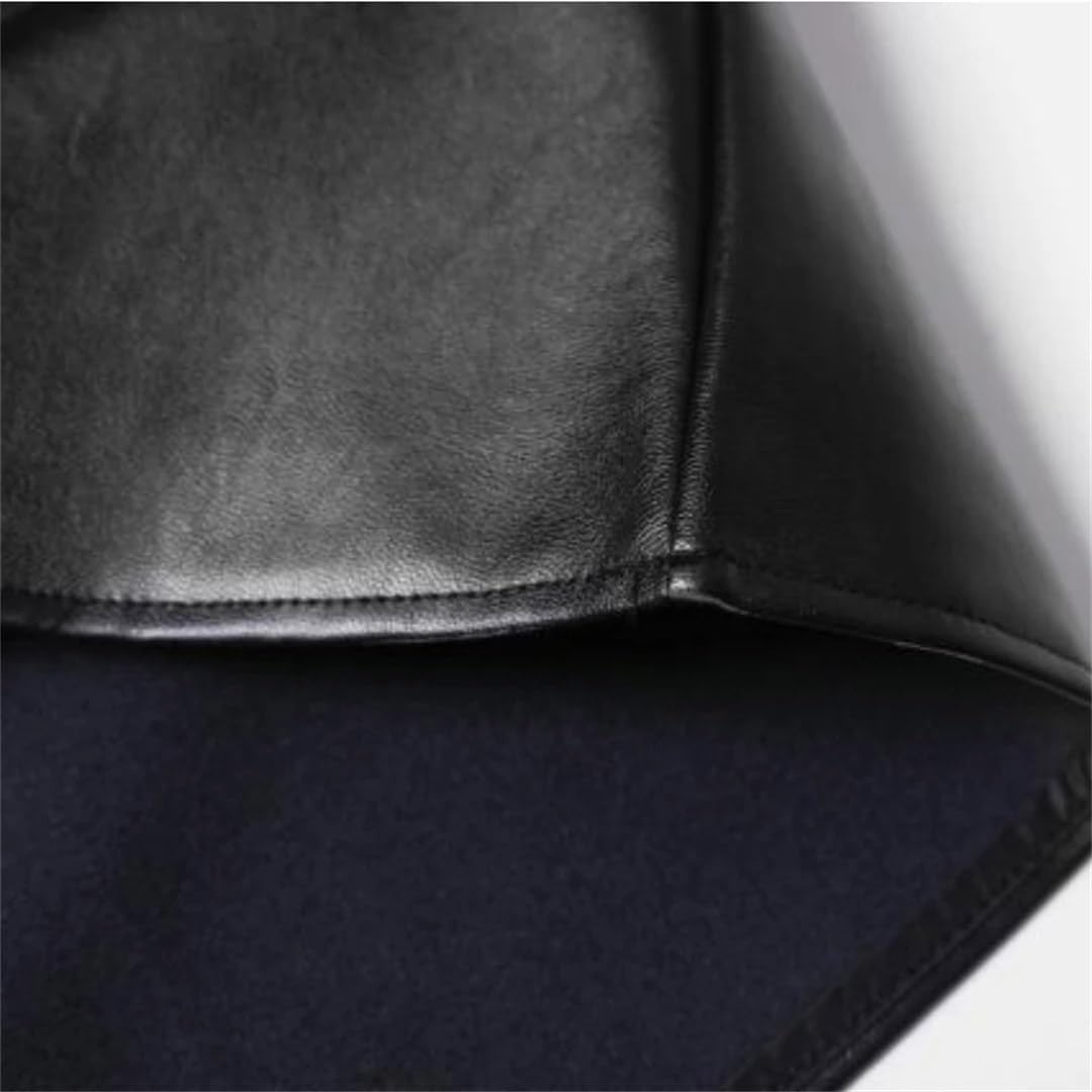 Suwequest Herbst A-Linie Midi PU Leder Röcke Hohe Taille Taschen Ausgestellt Knielang Schwarz Kunstleder Röcke