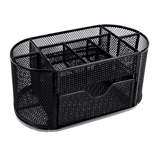 LegendTech - Organisateur de bureau - métal en maille- multifonctions avec - Papeterie Organizer - Pot à stylo - Bureau Ranger - 9 compartiments - noir