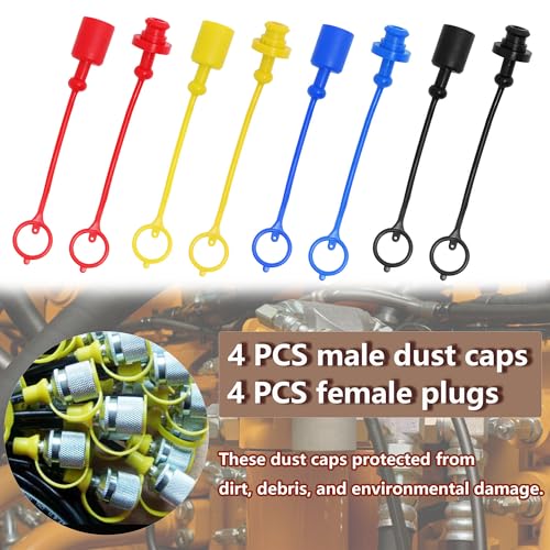 Image of 8 Pcs Hydraulic Quick Coupler Dust Caps & Plugs Set, Compatible with 1 /4 inch Flat Face Couplings for Bobcat Skid Steer, for John Deere Tractor