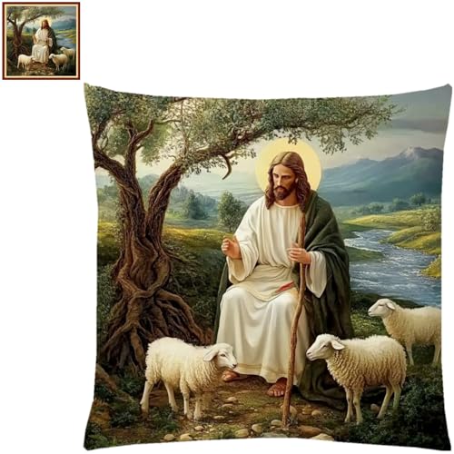 Coussin point de croix Jésus Berger kit toile imprimée broderie facile
