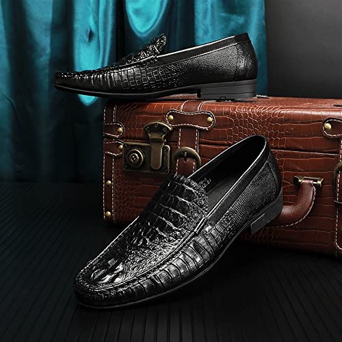 Dress Oxford Shoes for Men Slip On Crocodile Print Apron Toe Leather Non Slip Rubber Sole Block Heel Walking2