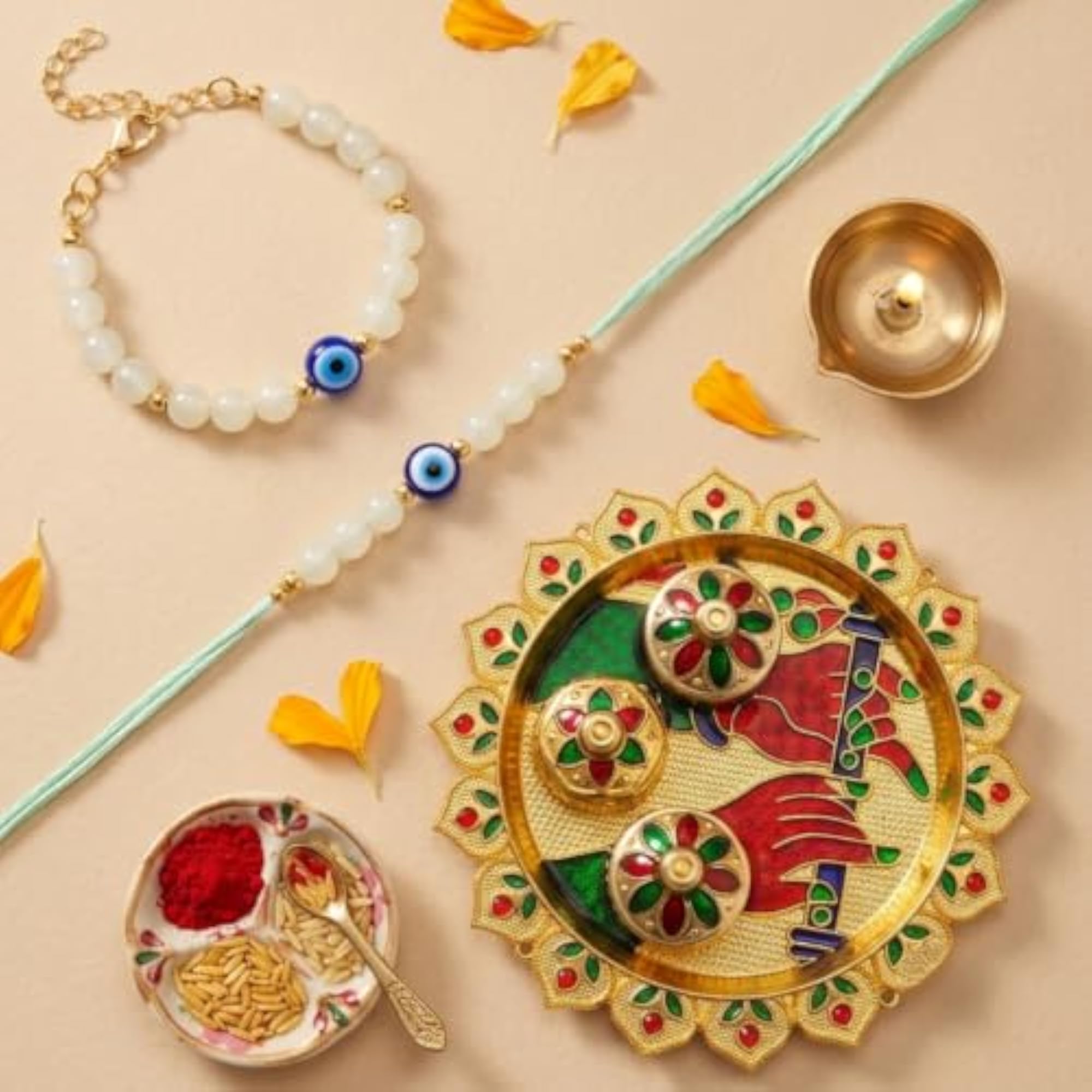 Protective Evil Eye Rakhi Set with Modern Lumba Bracelets