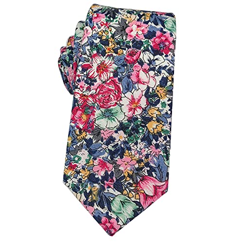 Image of Mantieqingway Men's Cotton Floral Neck Tie 2.56'' Printed Skinny Tie