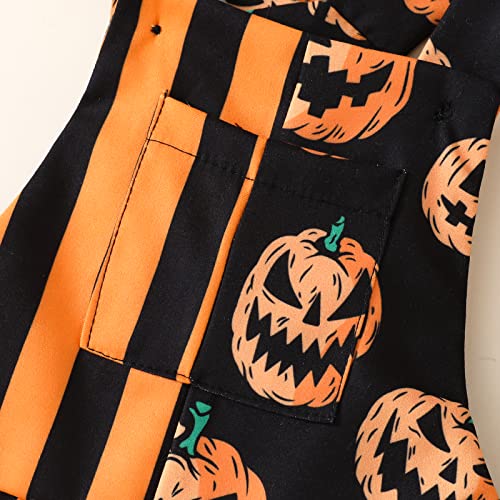 Halloween Toddler Baby Boy Bib Overalls Stripe Pumpkin Grimace Romper Casual Pocket Strap Jumpsuits Shorts (Orange, 12-18 Months) #TOP3