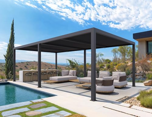 PURPLE LEAF Pergola Bioclimática 7,39 x 3,68 m Pérgola Aluminio Cuchillas Orientables Superficie 27,19 m² Cenador de Jardín Pérgola Jardín Exterior Terraza Exterior, Gris