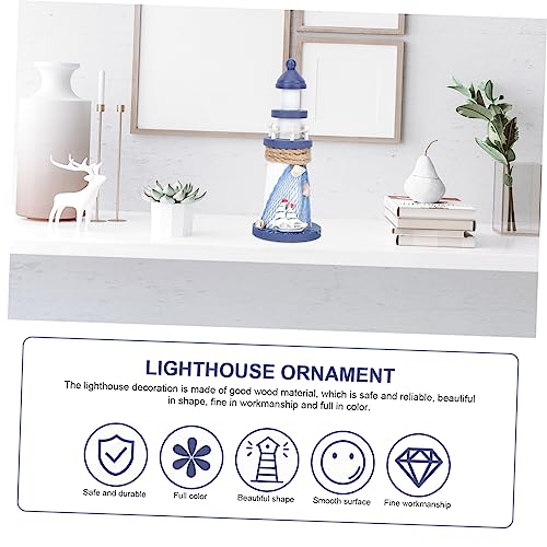 Faro de madera decorativo PRETYZOOM estilo mediterráneo para escritorio de salón 8