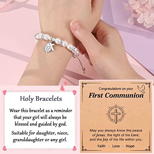 UNGENT THEM Rosary Cross Bracelet First Communion Gifts for Girls Teens2