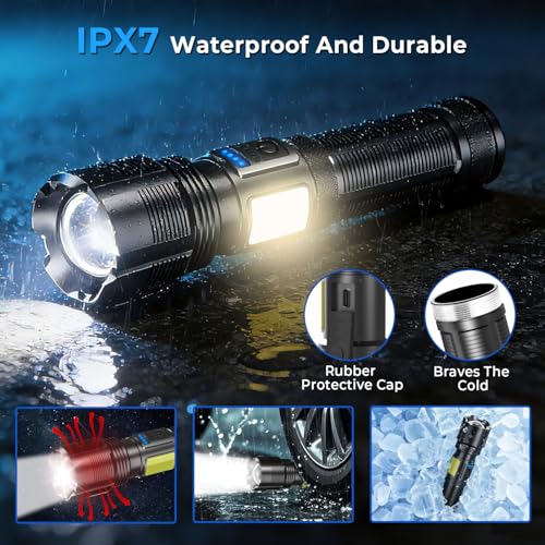 Image of Svoko Torch Light High Power Rechargeable, IPX7 Waterproof Led Charging Flashlight High Beam 800m Long Range with 7 Light Modes, Magnetic, Adjustable Portable Powerful Torchlight for Camping, Outdoor