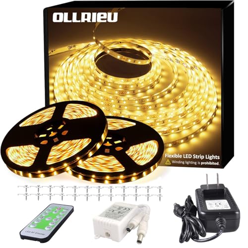 Image of 100ft LED Strip Lights Dimmable 3000K Bright Warm White Strip Lighting, 30M 1800 LEDs 2835 Flexible Ribbon Light 12V LEDs Tape LED Lights for Bedroom Kitchen Home Decoration