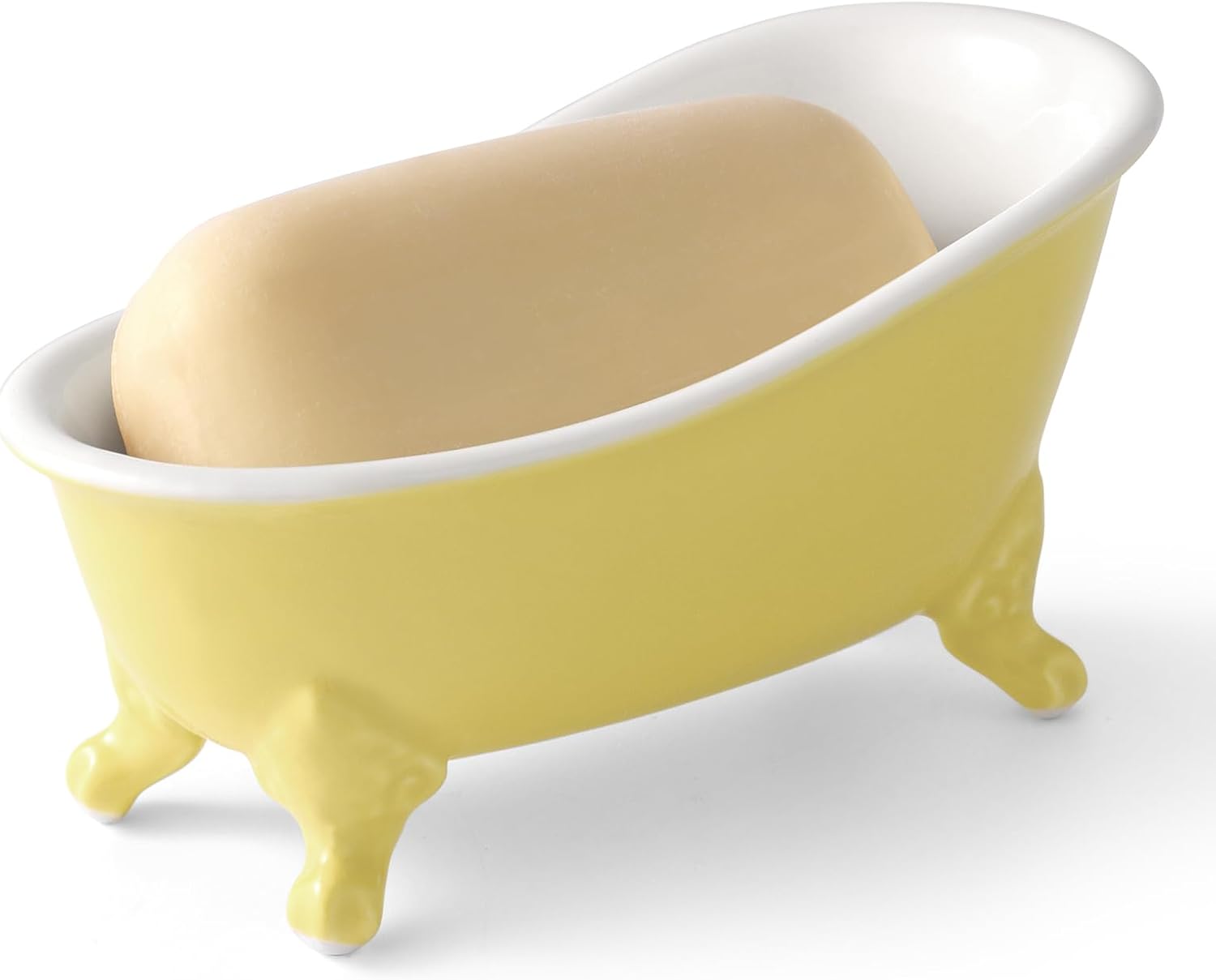 Vintage Ceramic Mini Clawfoot Bathtub Bar Soap Holder,Yellow