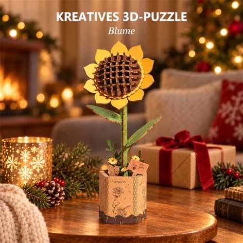 rowood 3D Holzpuzzle Sonnenblume, DIY Blumenmodellbausatz – Ansicht 2