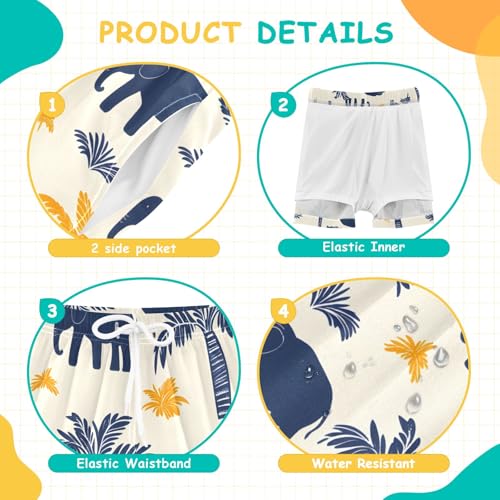 Bolaz Toddler Boys Swimwear Swim Trunks with Compression Liner 4T Palm Trees Elephants4