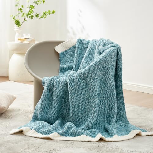 Image of Snuggle Sac Teal Throw Blankets for Couch, Super Soft Warm Blankets Cozy Knit Fuzzy Plush Lightweight Throws for Sofa, Bed, Living Room, Heather Teal, 50x60 inches