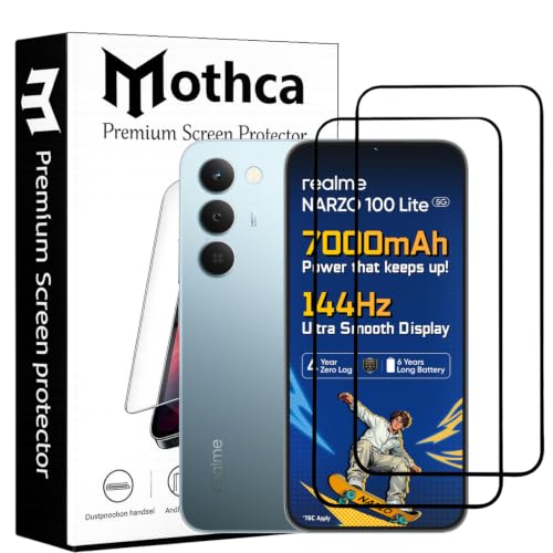 Image of Mothca Advance Military-Grade Tempered Glass Screen Protector Compatible for Realme Narzo 100 Lite with Edge to Edge Coverage - Case Friendly, Anti-Scratch & Bubble-Free Installation Kit (Pack of 2)