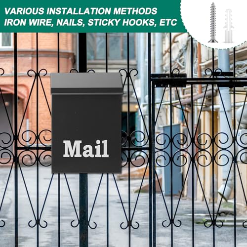 Image of MorningRo 10 x 7 x 3 Inch Small Dark Gray Wall Mount Mailbox with Lock Key for Outside Apartment Porch Rust Proof Security Key Drop Box for Letters Newspapers Cards