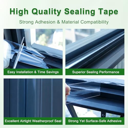 Image of Qoqooice Transparent Window Weather Sealing Tape 2 Inch x 33 FT Weather Stripping Residue-Free Clear Window Insulation Tape for Doors Windows and Shower Glass Gaps