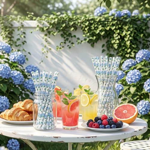Pitillos de papel azules con diseño floral 200 pcs miniatura 7