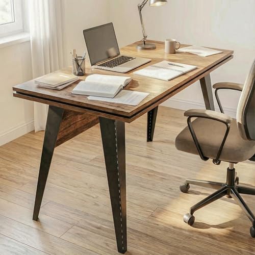 Image of FFO Office Table for Home | Wooden Study Table for Home Office | 1-Year Warranty | Large Computer Desk with Metal Legs | Modern Workstation for Students & Professionals - Rustic Brown DIY.