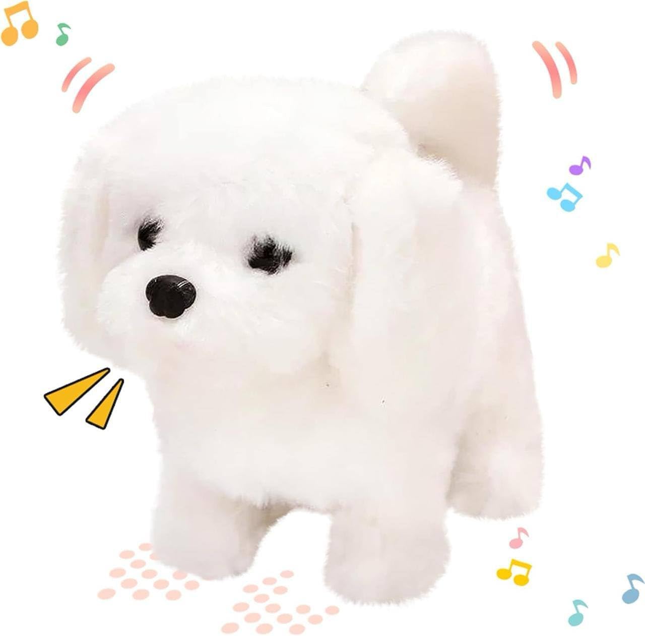 Finalize Walking Dog Toy with Sounds, Jumping Dog Wiggling Tails, Twitching Mouth and Nose, Educational Interactive Dog Toy for Baby Kids Children- (White Dog)
