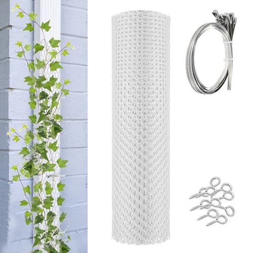 Downspout Rain Gutter Trellis Garden Trellis for Outdoor Climbing Garden Plants Flower and Vine, White Plastic Downspout Gutter Post Trellis, Up to 118 Inch Tall x 11.8 Inch Wide