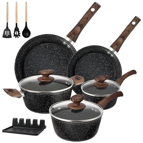 Image of M MELENTA Pots and Pans Set Non Stick, 12pcs Black Ceramic Cookware Set, Non-toxic Induction Cookware Kitchen Cooking Set, PFAS and PFOA Free