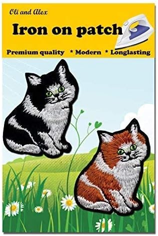 A-6, 2 Pieces Cat DIY Embroidered Sew Iron on Patch 2" by 3"