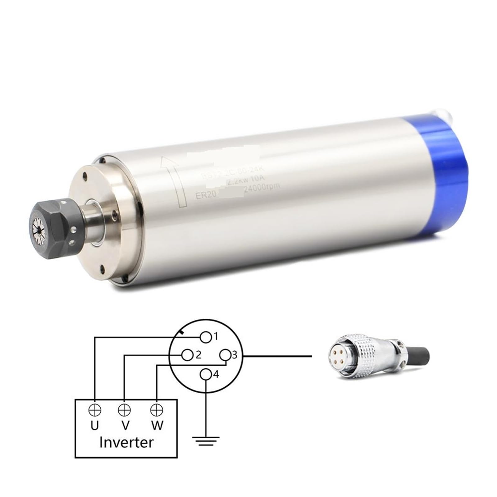 2.2KW ER20 80mm Wrzeciono Chłodzone Wodą CNC Grawerowanie Frezarka Ploter 4 Sztuk Łożyska Wysoce Zoptymalizowany(Steel Ball Bearing)