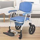 【360-Grad rotierendes Universalrad mit Bremse】Bath Stuhl Toilettenstuhl Duschhocker fahrbar klappbare mit Fußstütze universelles stummes Rad, leicht zu schützen und sicher. Älterer Walker Chair Badestuhl Toilettensitz dickerer ABS-Technik-Kunststoff-Vorderrad-Universalfugen, dauerhafter, kein Rost und Marmelade, Radstummschaltung, kein Geräusch, kein Schaden am Boden, Toilettenstuhl Rollstuhl kann beim Treten bremsen, wenn.Sie können Ihre Lieben oder Patienten leicht und einfach übertragen.