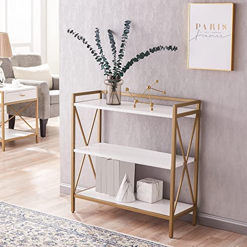 Image of Leick Home Claudette Bookcase, 32 inch, White, Gold