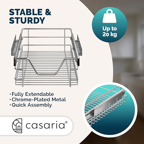 CASARIA® 3x Pull Out Telescopic Kitchen Drawer | For 40cm Units - 36cm Internal Cabinet Dimensions | Chrome-Plated | 20kg Load Capacity | Basket Shelf Organiser Storage Space Saving - Image 6