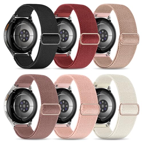 BandRain Paquete de 6 correas elásticas compatibles con Samsung Galaxy Watch 7 6 4 5 FE Band 40mm 44mm/Watch 6 4 Classic 47mm 43mm 42mm 46mm/Watch 5 Pro 45mm/Active 2, 20mm Correa deportiva de nailon