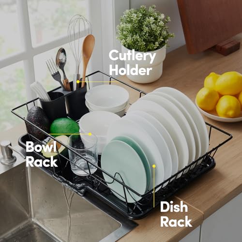 Space-Saving 3-Piece Dish Drainer Rack Set with Cutlery Holder - Maximize Countertop Space, Black - Image 6
