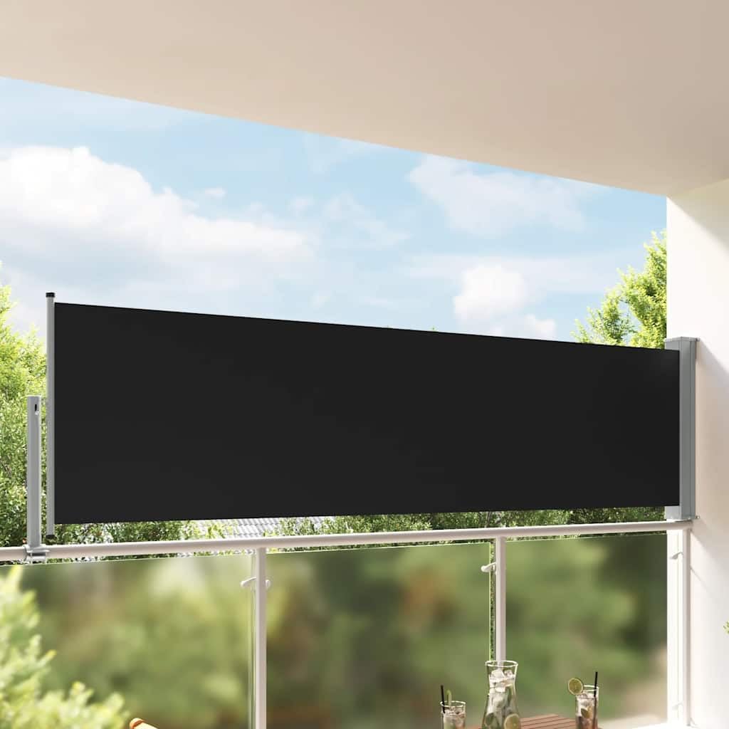 vidaXL Patio Retractable Side Awning Outdoor Garden Balcony Privacy Terrace Screen Sunshade Blind Divider 39.4"x118.1" Black