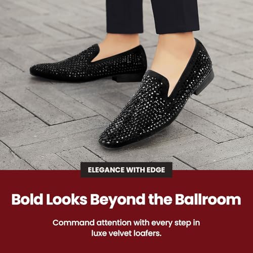 Image of Amali Men's Embellished Velvet Tuxedo Loafers, Smoking Slippers