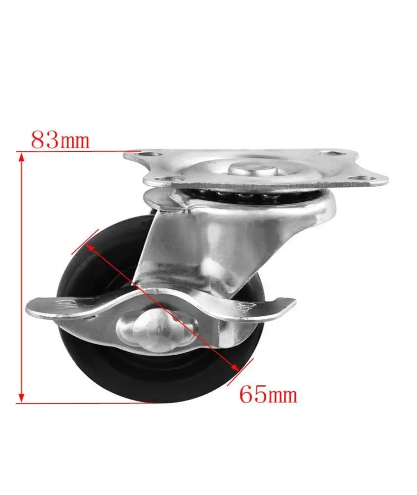 Juego de 4 ruedas universales de goma negra de 2.5 pulgadas, altura de freno: 8 cm, borde plano industrial