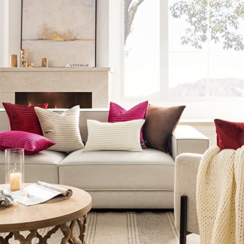 Phantoscope Pack Of 2 Velvet Decorative Throw Decorative Pillow Cover Crushed Velvet Handmade Pleated Design Soft Solid Square Pillow Case For Couch Bed And Chair Hot Pink, 18 X 18 Inches 45 X 45 Cm #TOP1