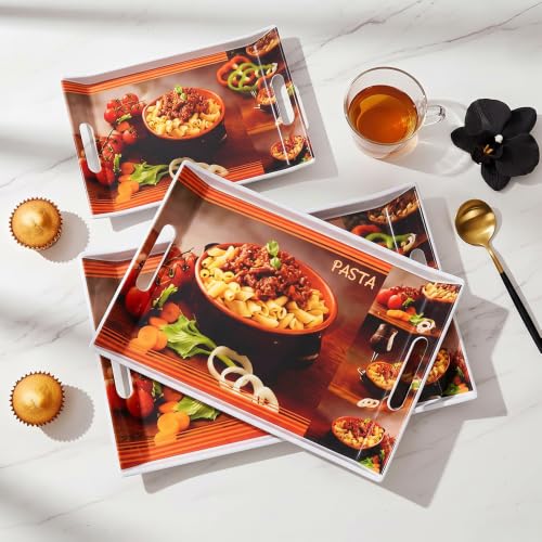 Image of UPC Crystal Melamine Serving Tray, Set of 3 (Small, Medium and Large Size) Ocean Series | Multicoloured, White
