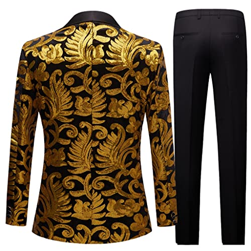 Men's Shiny Gold Sequin Glitter Embellished Men's Nightclub Wedding Party Stage 2 Piece Suit3