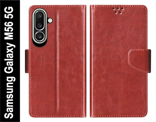Image of SBMS Flip Cover for Samsung Galaxy M56 5G 6.7 Inch Back Cover Case with Magnatic Closure | Inbuilt Stand | Card & Money Pocket (Brown)