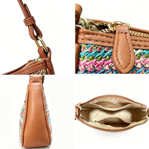 Image of Shoulder Bags for Women Leather Hobo Sling Tote Handbag Retro Clutch Purse with 2 Removable Straps and Zipper Closure